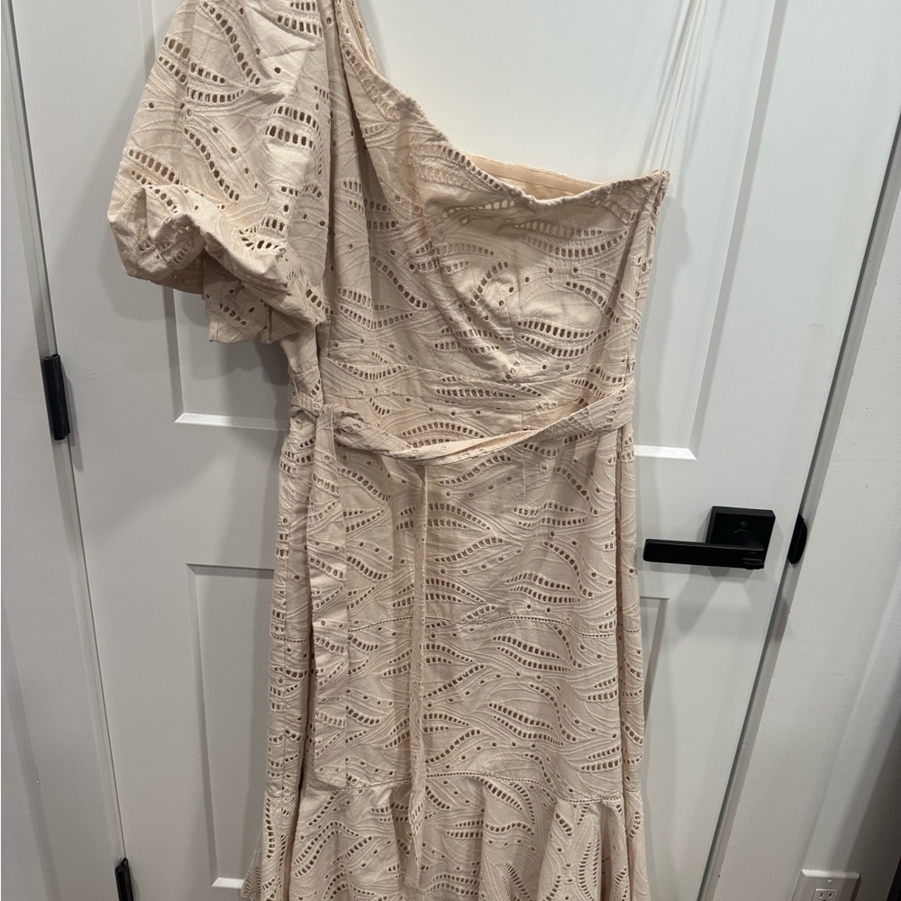 Gibson Latimer One-Shoulder Dress in Beige Lace